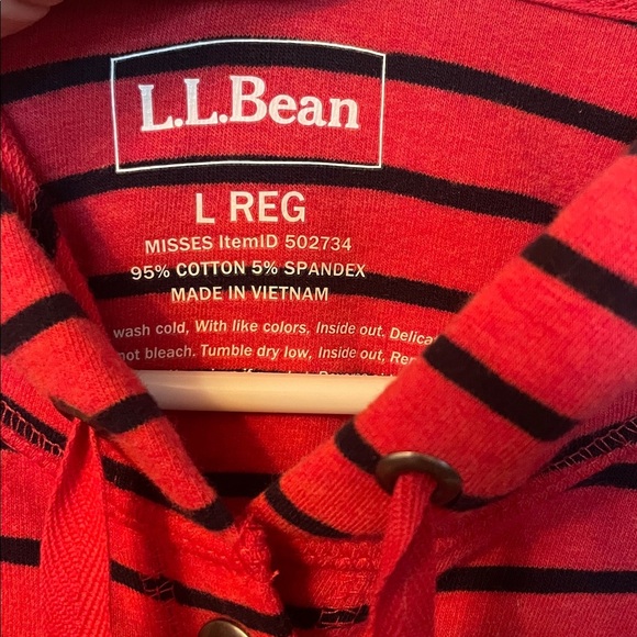 L.L. Bean Misses Large Regular Cotton Red Striped Button Up Jacket Pockets - Picture 3 of 5